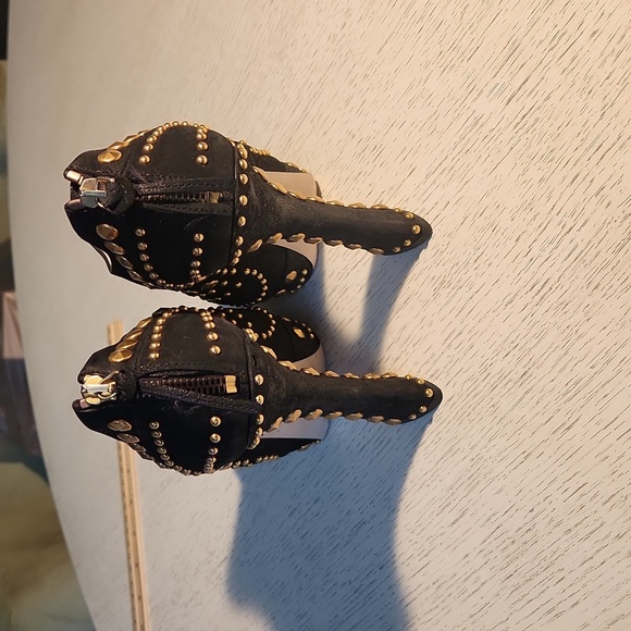 Miu Miu peeptoe platform heels. Black leather with gold studs. Preloved. - Picture 5 of 6